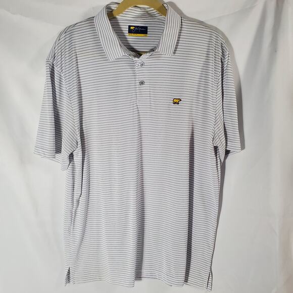 Jack Nicklaus Polo Shirt Men’s Large White Black Stripe Golf Shirt Golden Bear - Picture 1 of 8